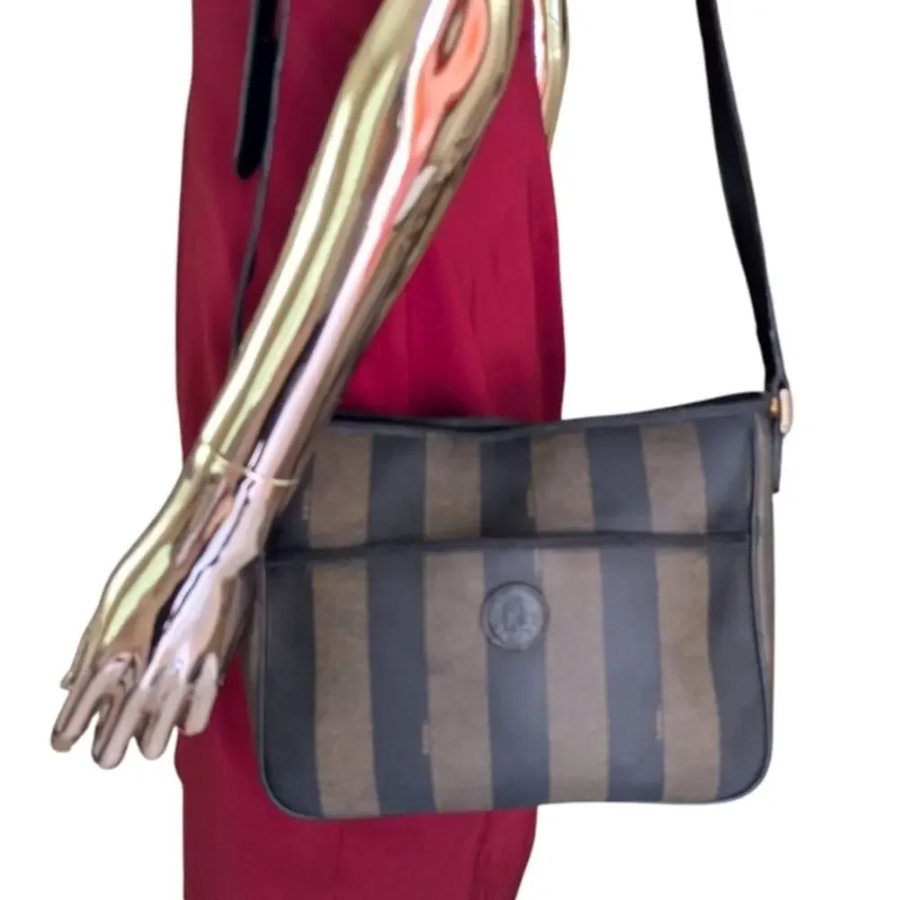 FENDI Black and Taupe Striped Crossbody or Shoulder Bag VTG